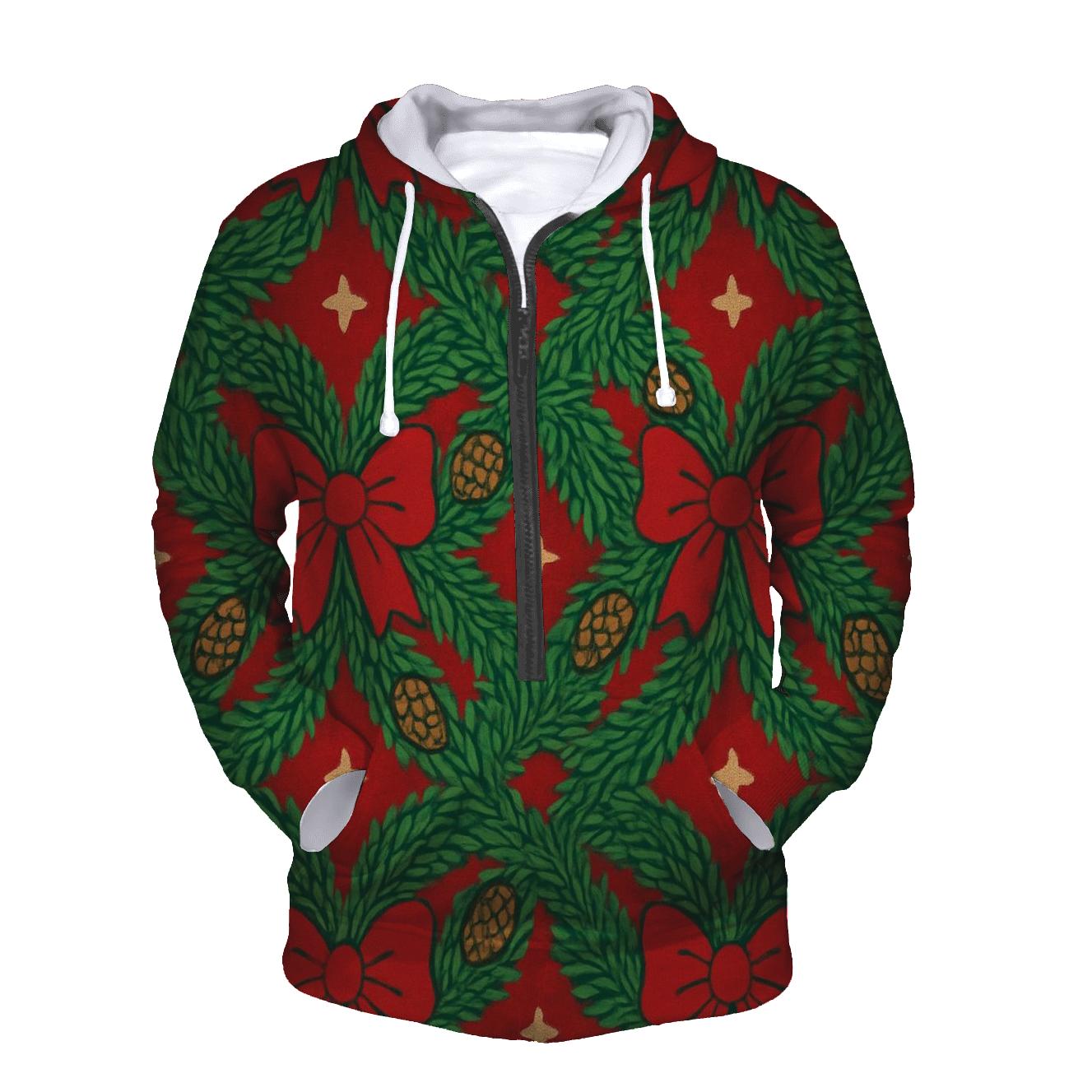 Green Wreath Lattice On Red Background custom hoodies