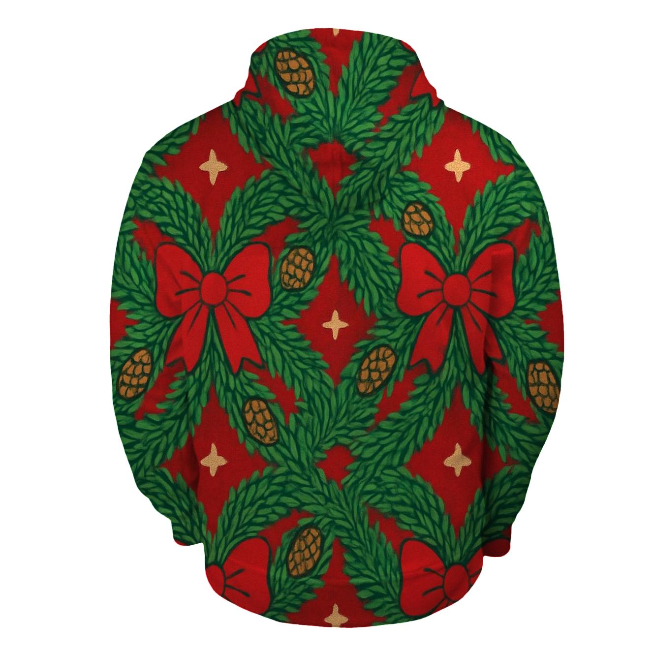 Green Wreath Lattice On Red Background custom hoodies