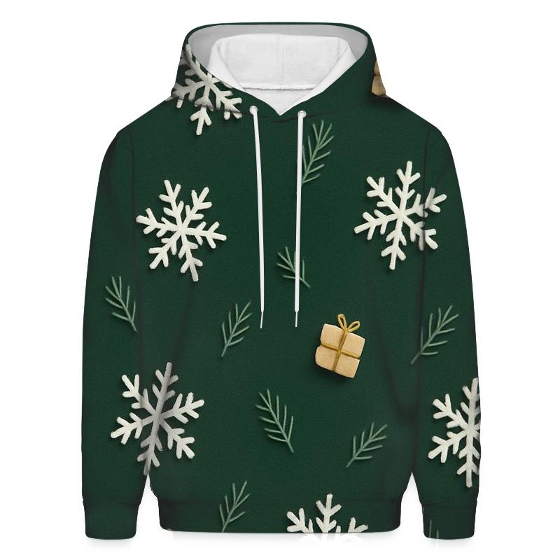 White Snowflake Scatter On Forest Green Background graphic hoodies