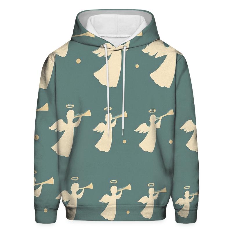 Ivory Angel Motif Progression On Teal Background heavyweight hoodies