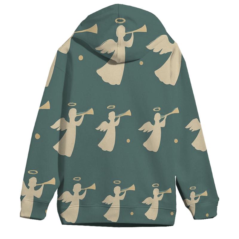 Ivory Angel Motif Progression On Teal Background heavyweight hoodies