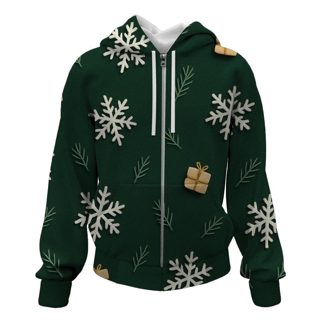 White Snowflake Scatter On Forest Green Background designer hoodies