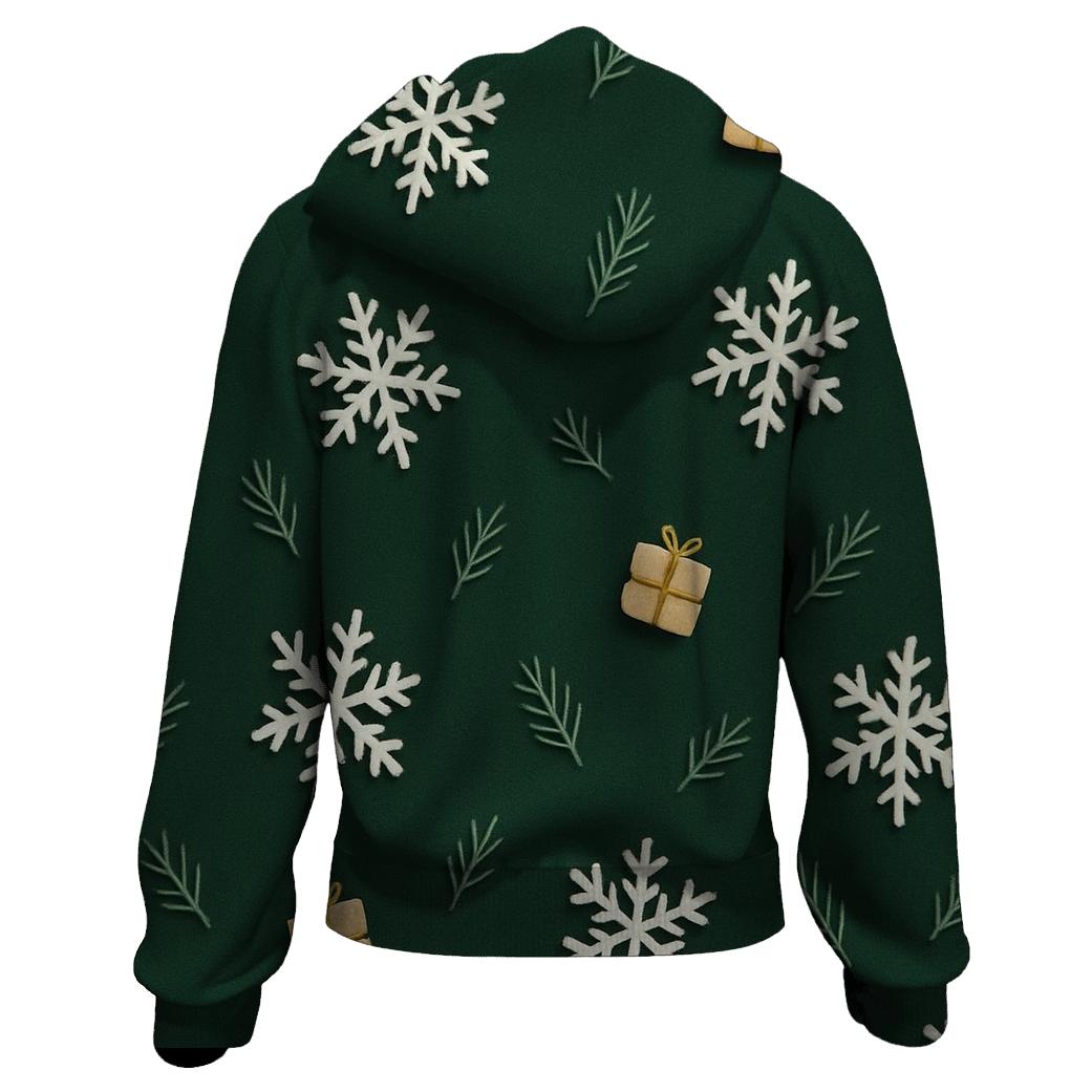White Snowflake Scatter On Forest Green Background designer hoodies