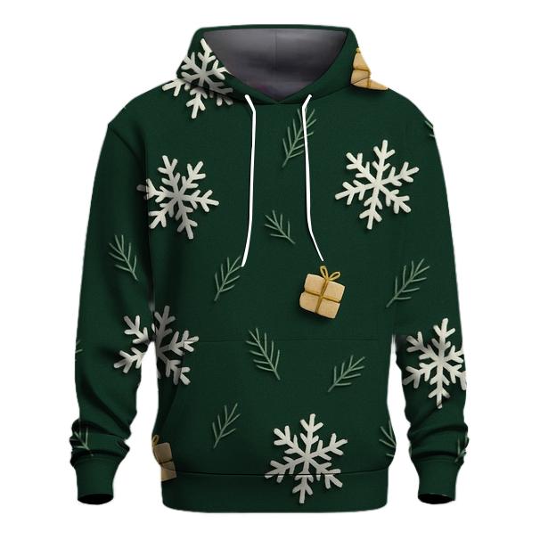 White Snowflake Scatter On Forest Green Background graphic hoodies