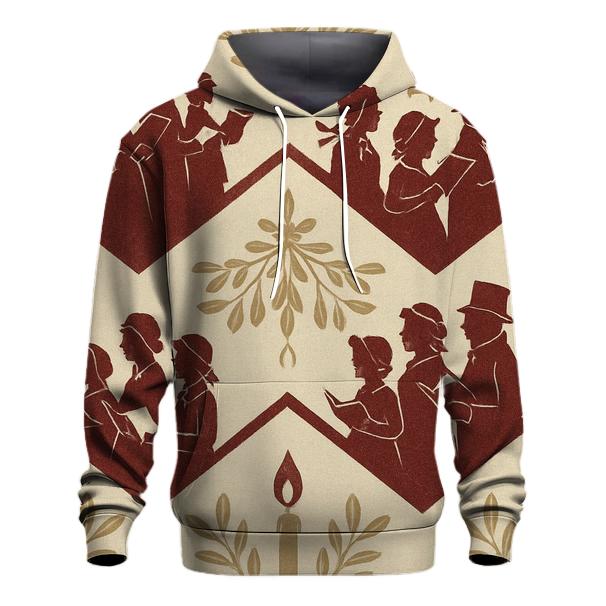 Burgundy Carolers Chevron On Ivory Background lightweight hoodies