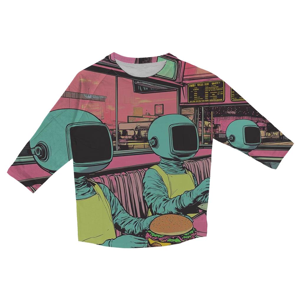 Galactic Cartoon Diner casual three quarter sleeve shirts