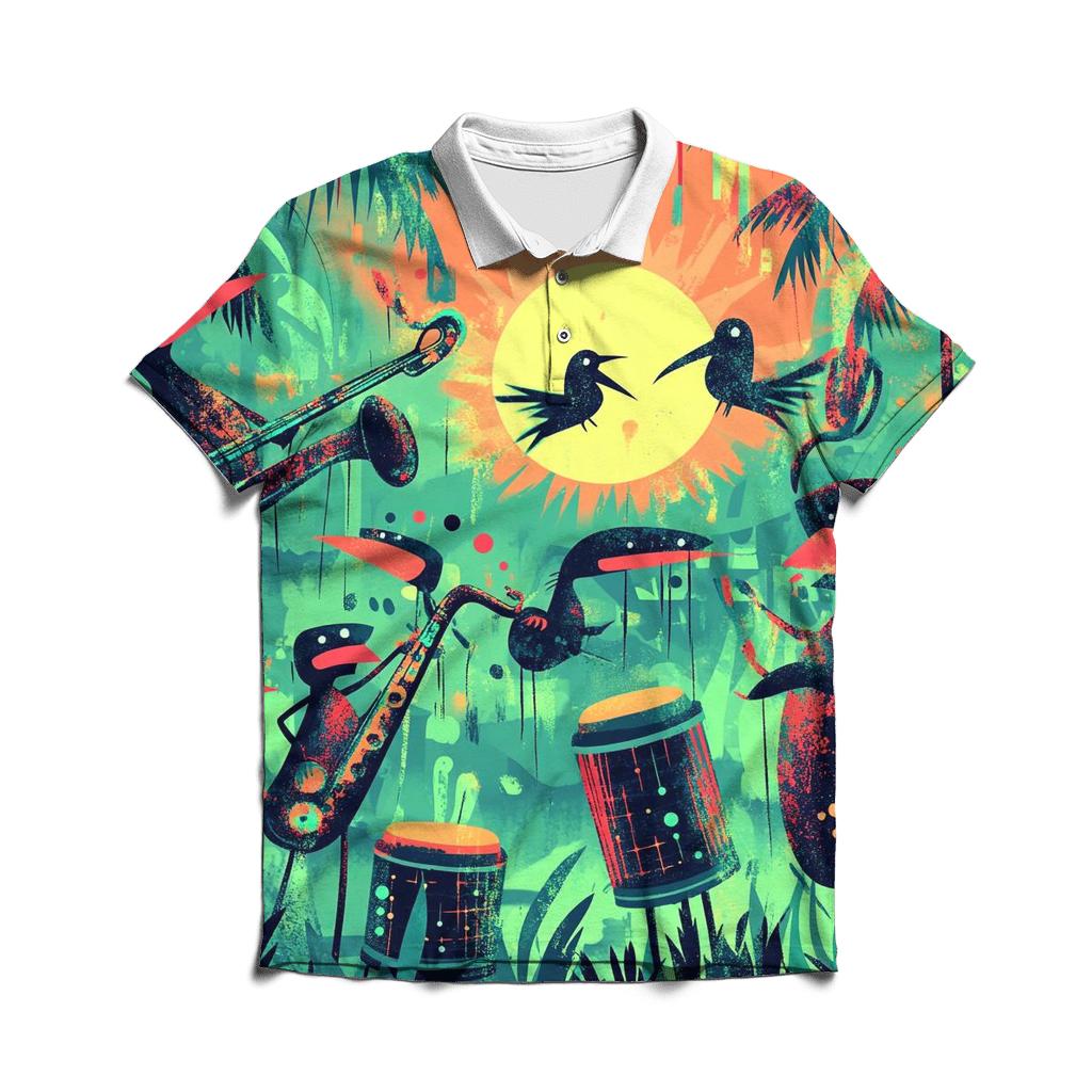 Pixel Jungle Jam embroidered polo tops