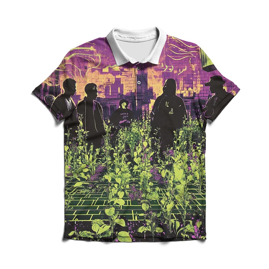 A Tribe Sonic Garden embroidered polo tops