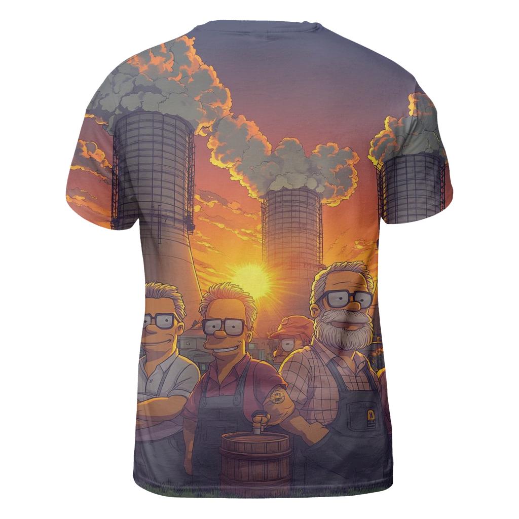 Sunset Power Plant Reunion vibrant all-over design tees