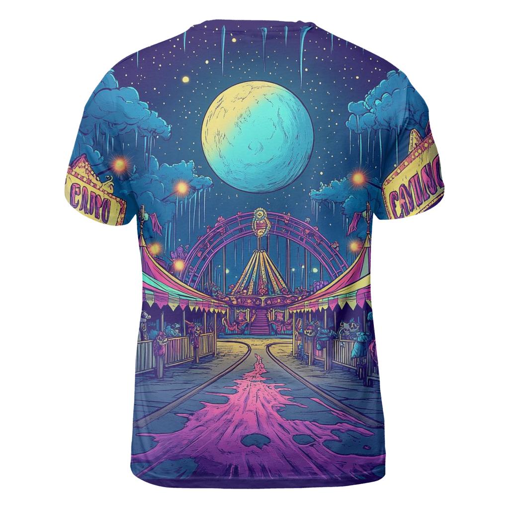 Midnight Cartoon Carnival artistic all-over print tops