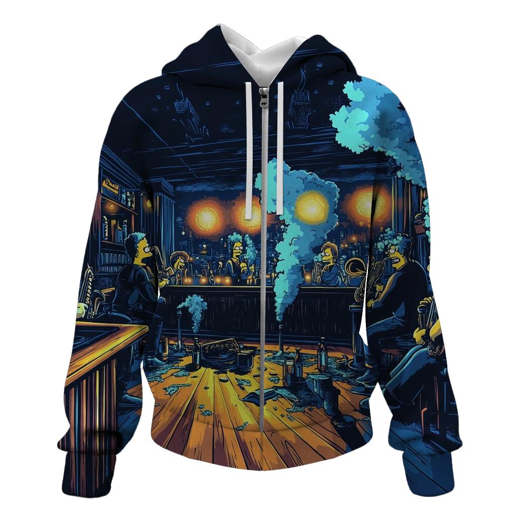 Moes Midnight Jazz Riot zip-up hoodies