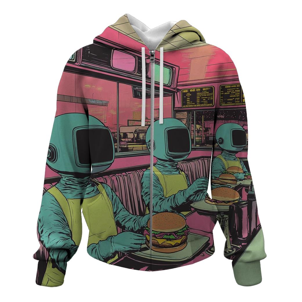 Galactic Cartoon Diner printed hoodies