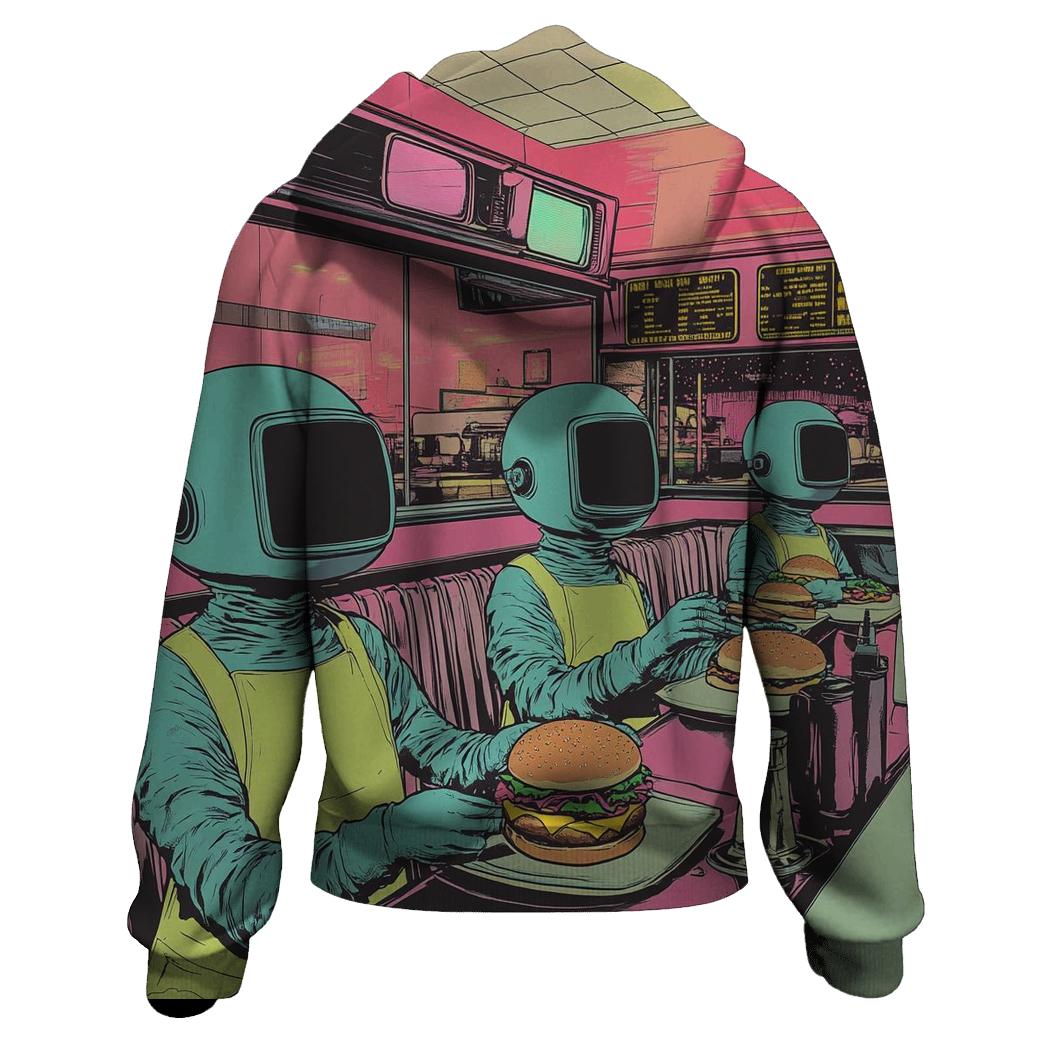 Galactic Cartoon Diner printed hoodies