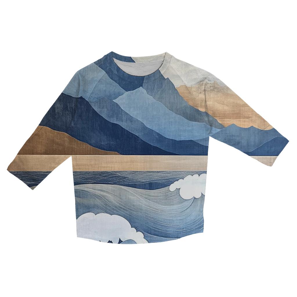 Hokusai Inspired Mountain Storm personalized 3/4 sleeve tees