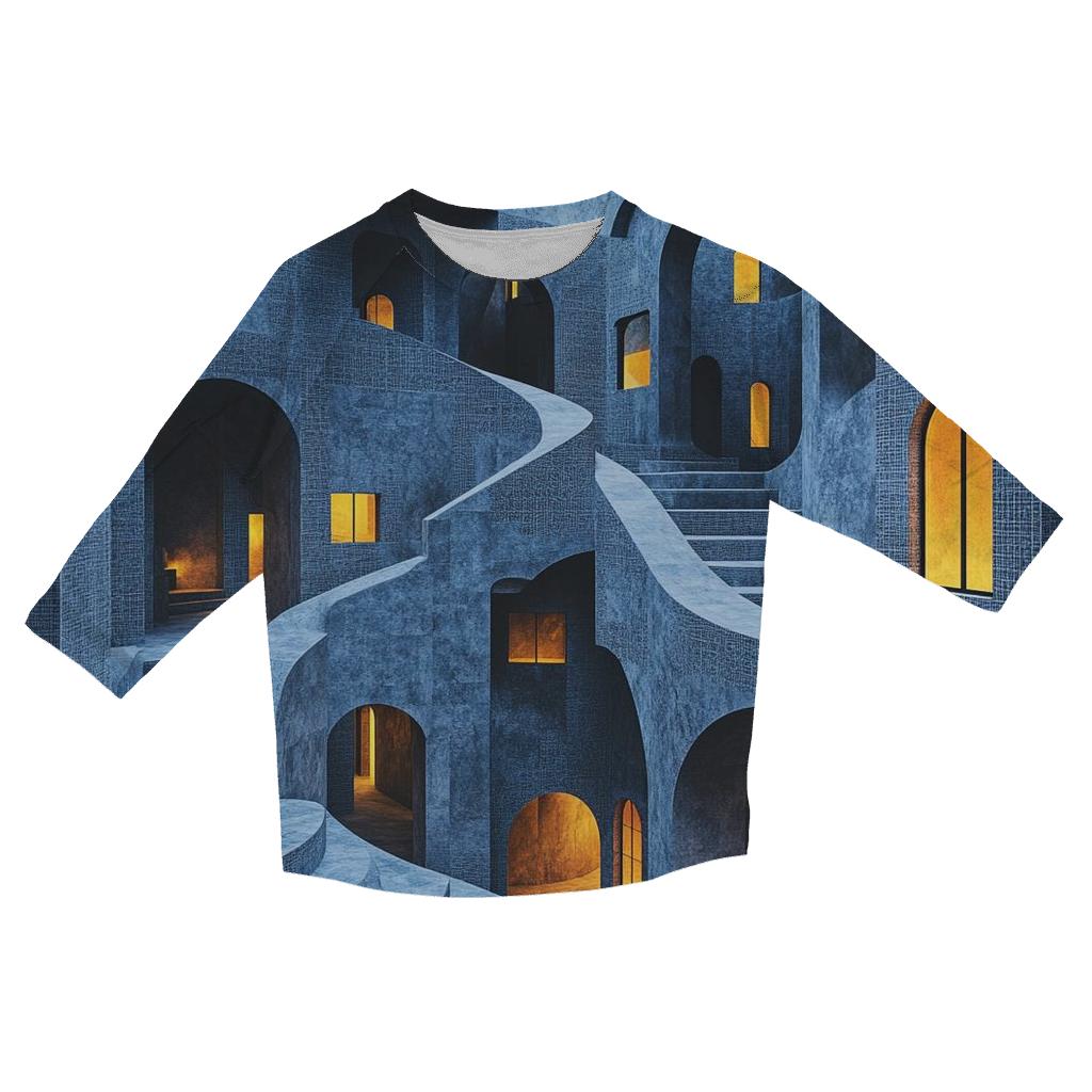 Escher Inspired Geometric Citylights casual three quarter sleeve shirts