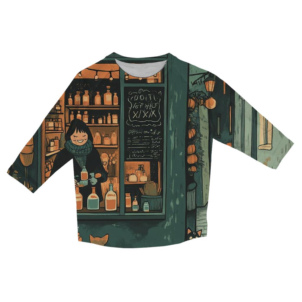 Cobbled Alley Potion Shop Spooky casual three quarter sleeve shirts