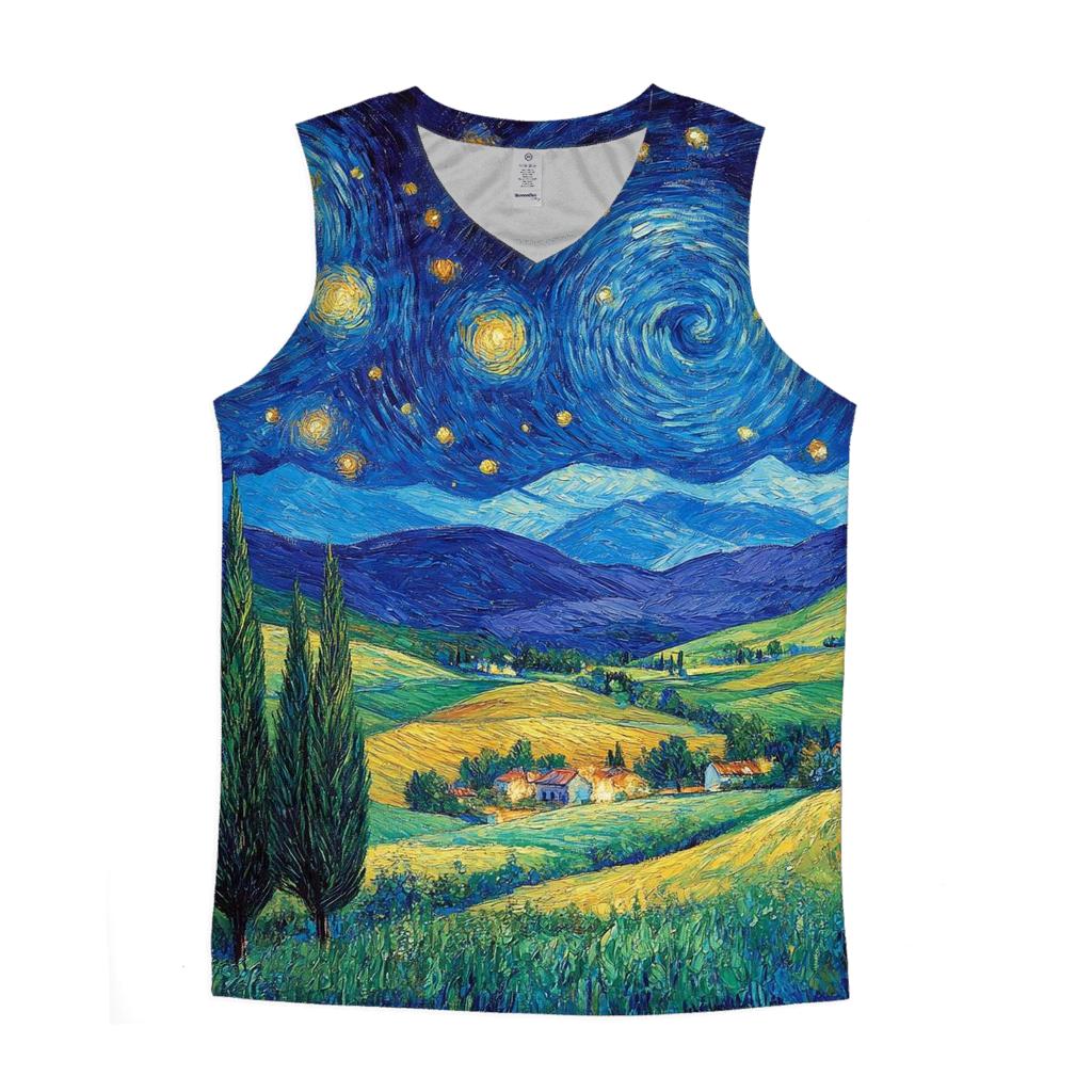 Van Gogh Inspired Starry Countryside personalized athletic tanks