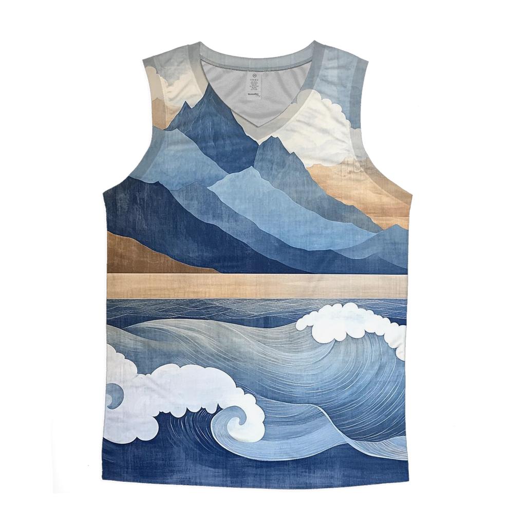 Hokusai Inspired Mountain Storm casual summer tank tops