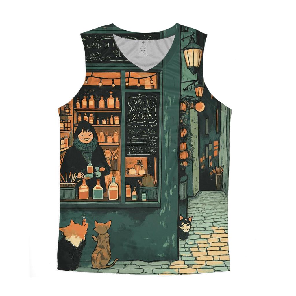Cobbled Alley Potion Shop Spooky casual summer tank tops