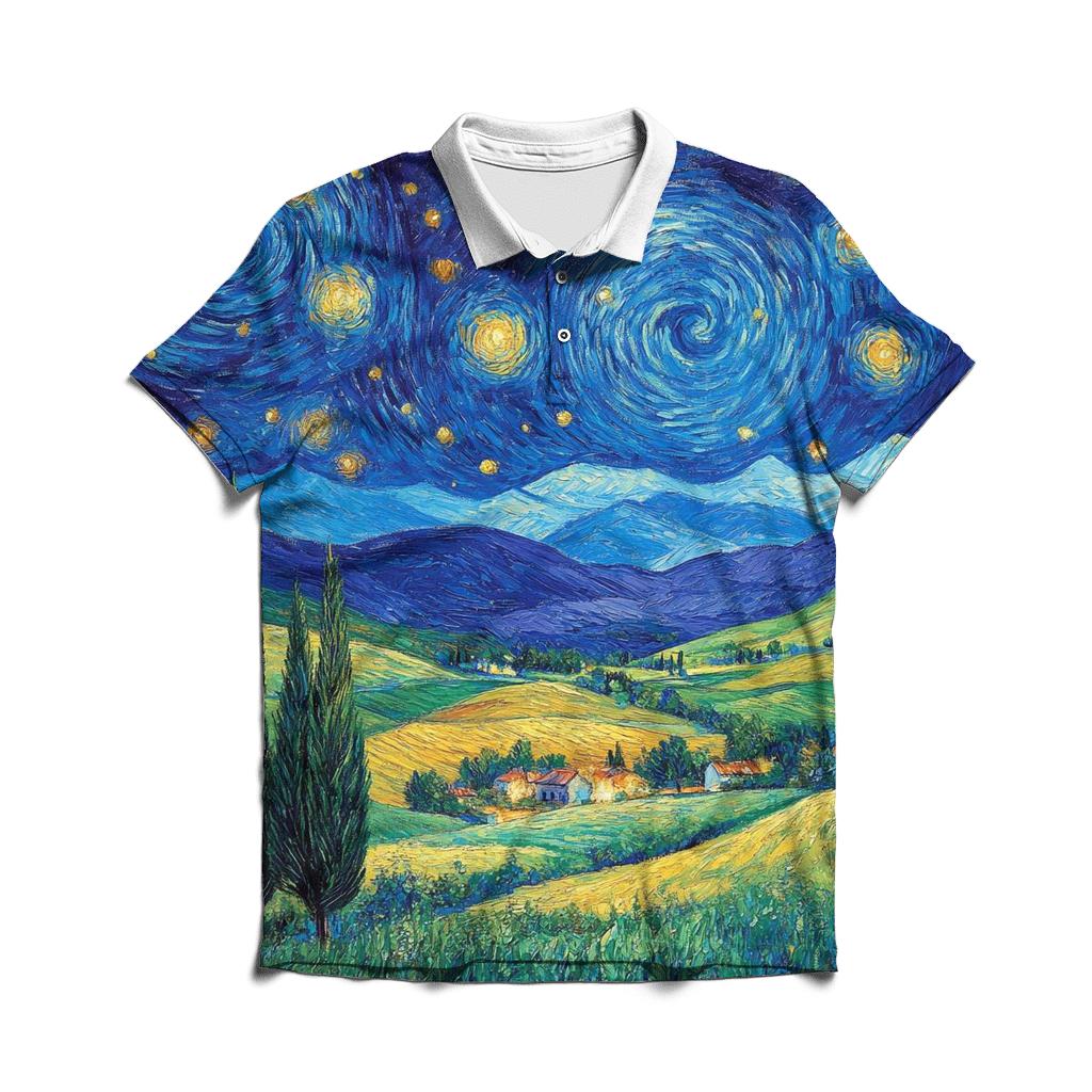 Van Gogh Inspired Starry Countryside stylish collar polo tees