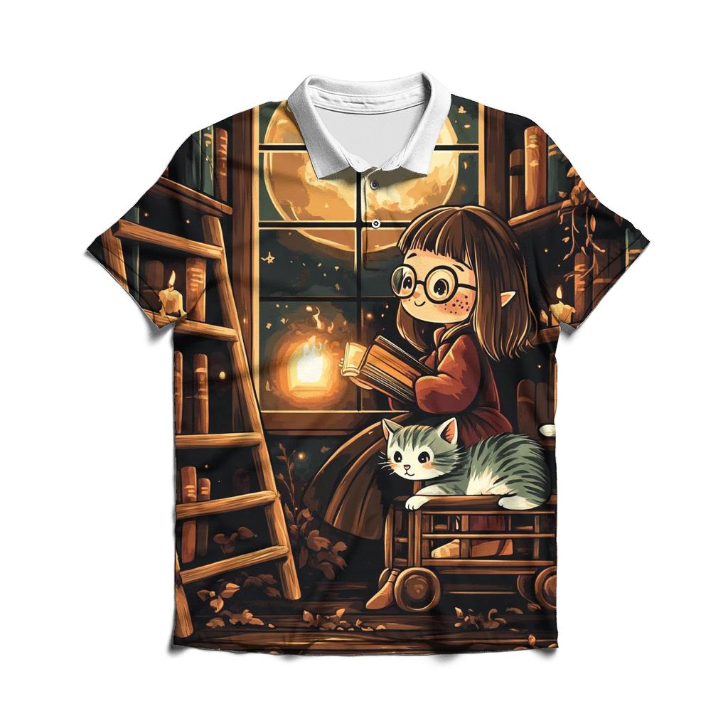 Witchs Library Haunted custom polo shirts