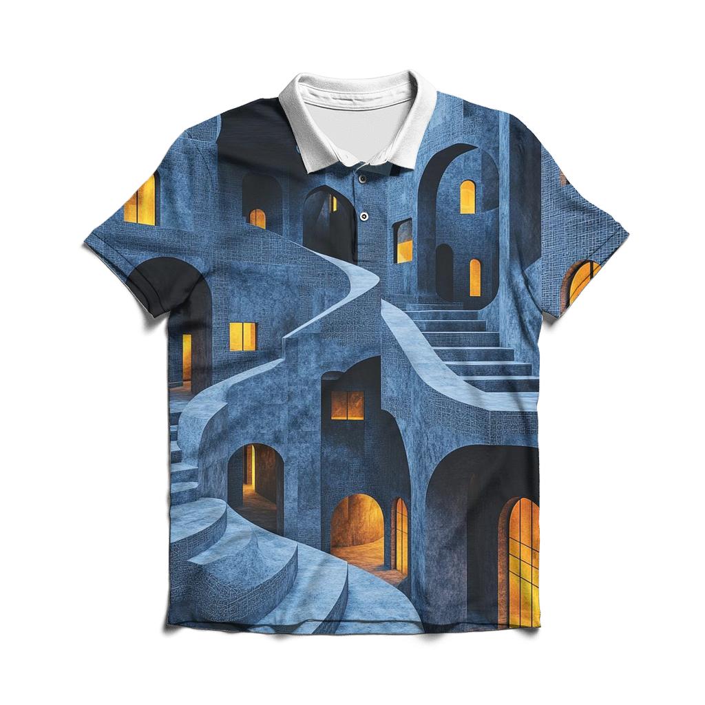 Escher Inspired Geometric Citylights classic pique polos