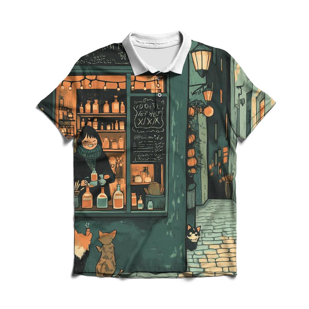 Cobbled Alley Potion Shop Spooky stylish collar polo tees