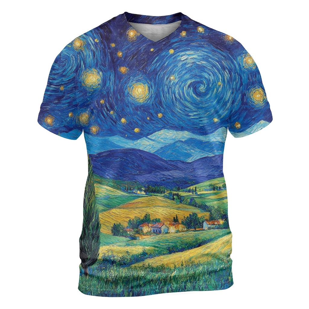 Van Gogh Inspired Starry Countryside creative print fashion shirts