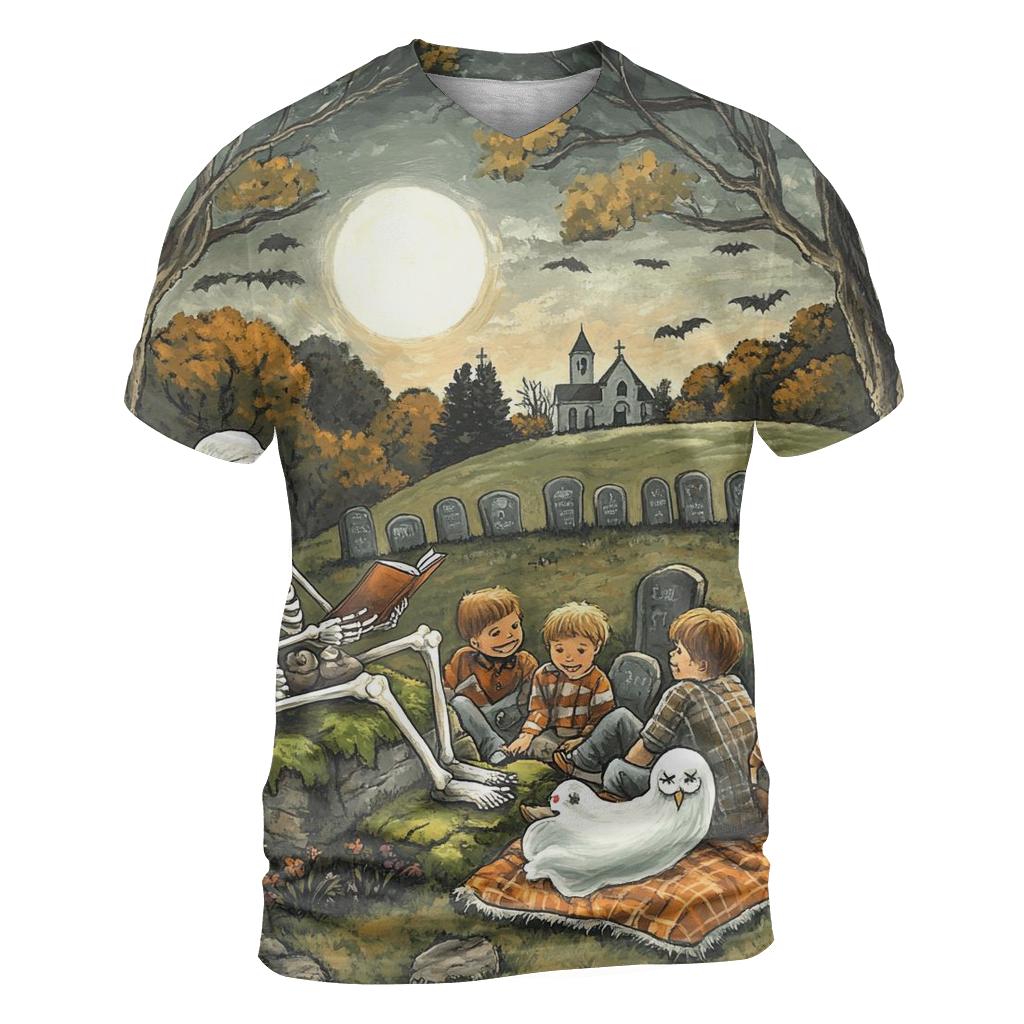 Moonlit Graveyard Tale Halloween designer pattern shirts