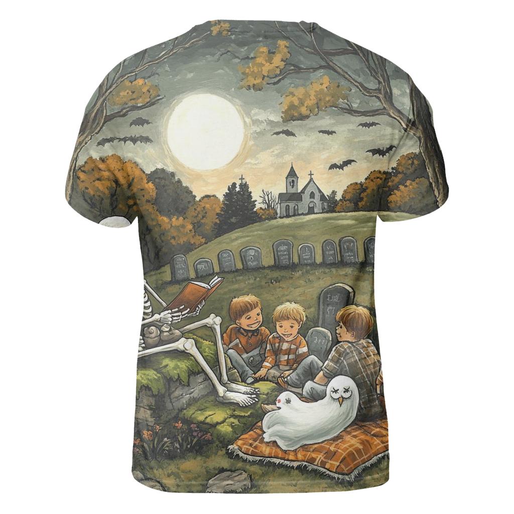 Moonlit Graveyard Tale Halloween designer pattern shirts