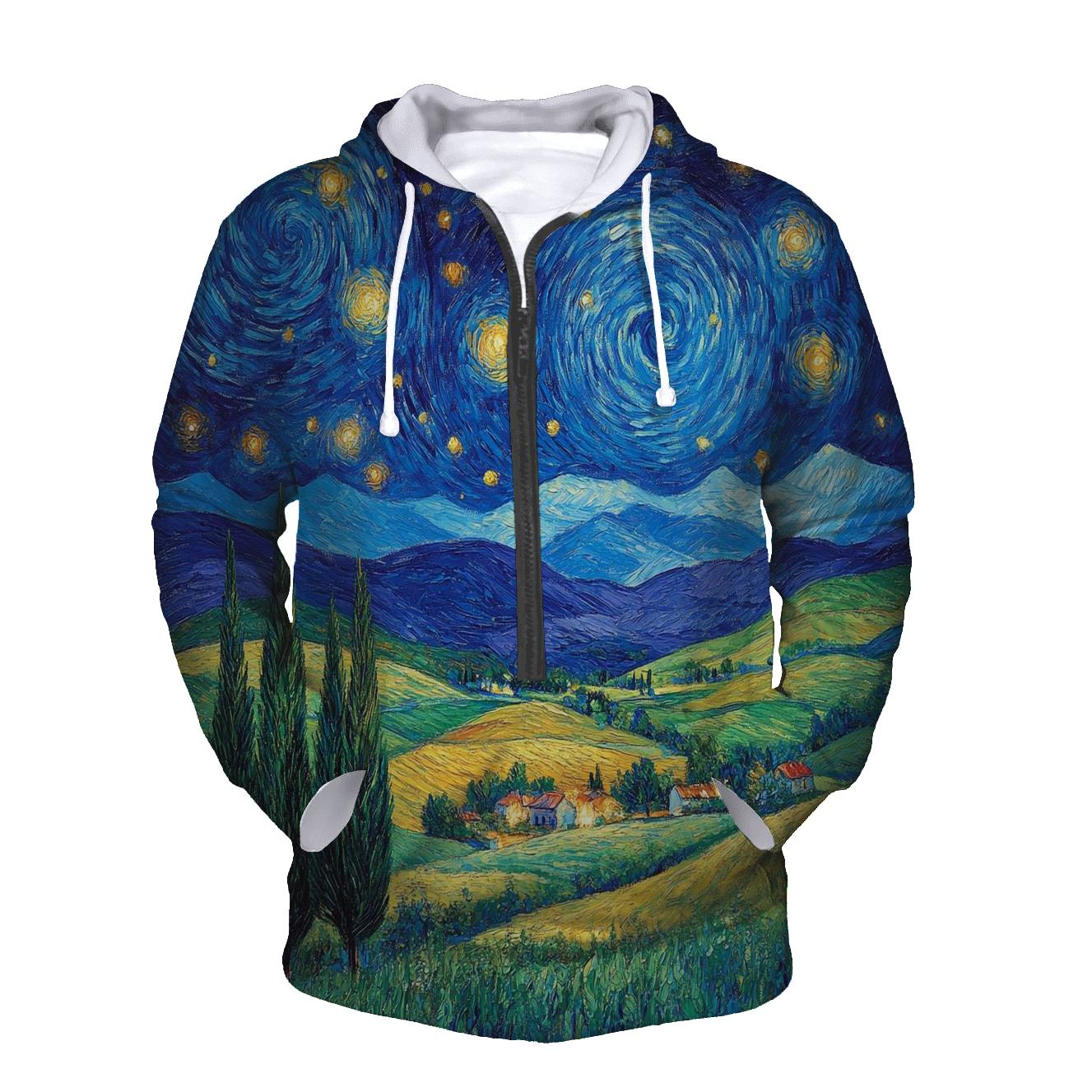 Van Gogh Inspired Starry Countryside embroidered hoodies