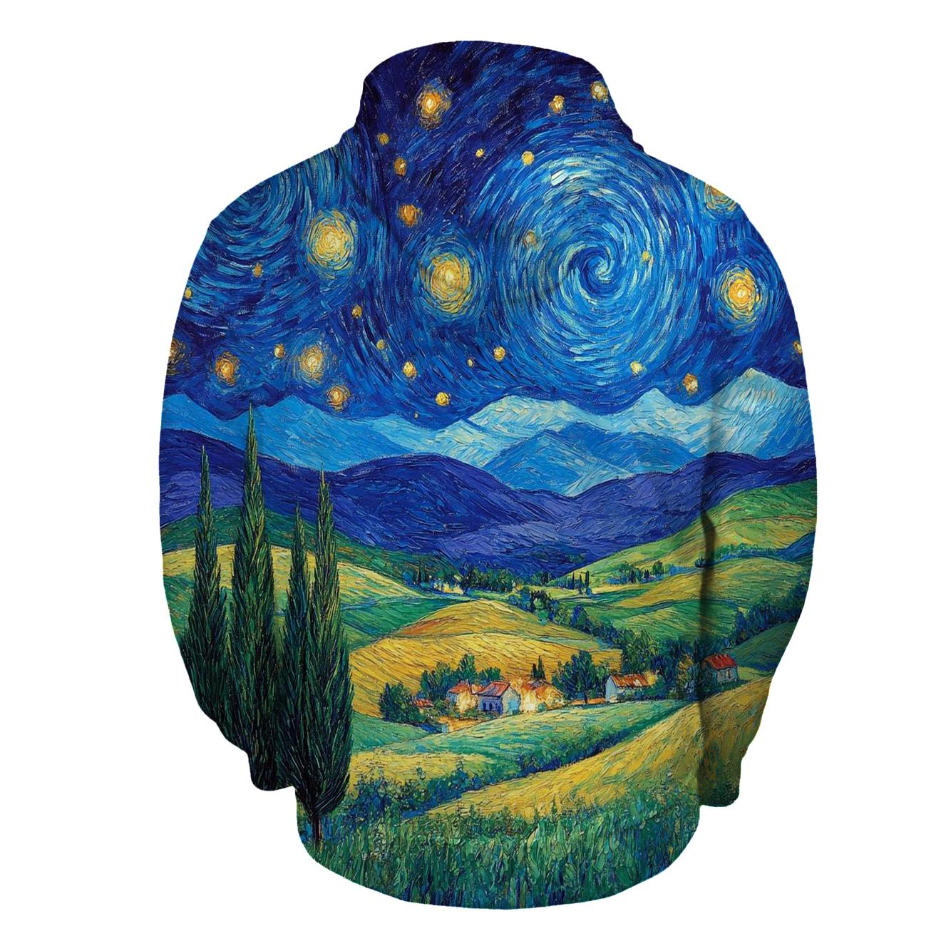 Van Gogh Inspired Starry Countryside embroidered hoodies