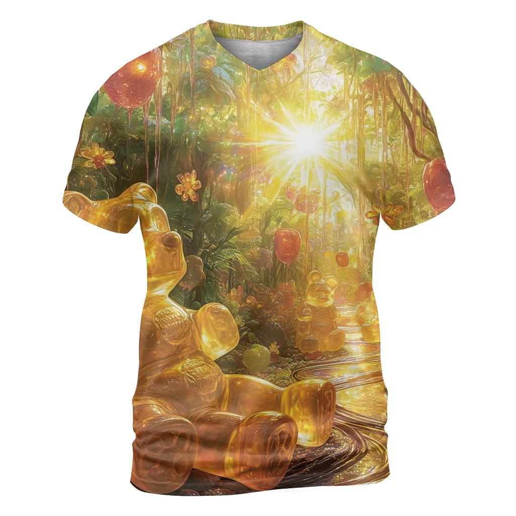Gummy Bear Rainforest Rhapsody vibrant all-over design tees