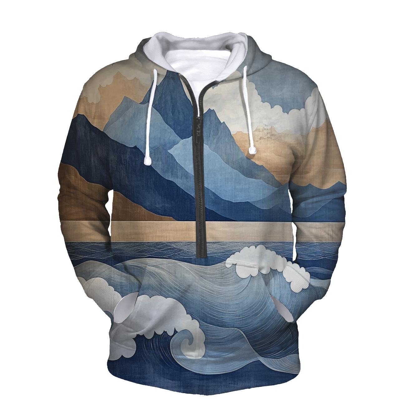 Hokusai Inspired Mountain Storm lightweight hoodies