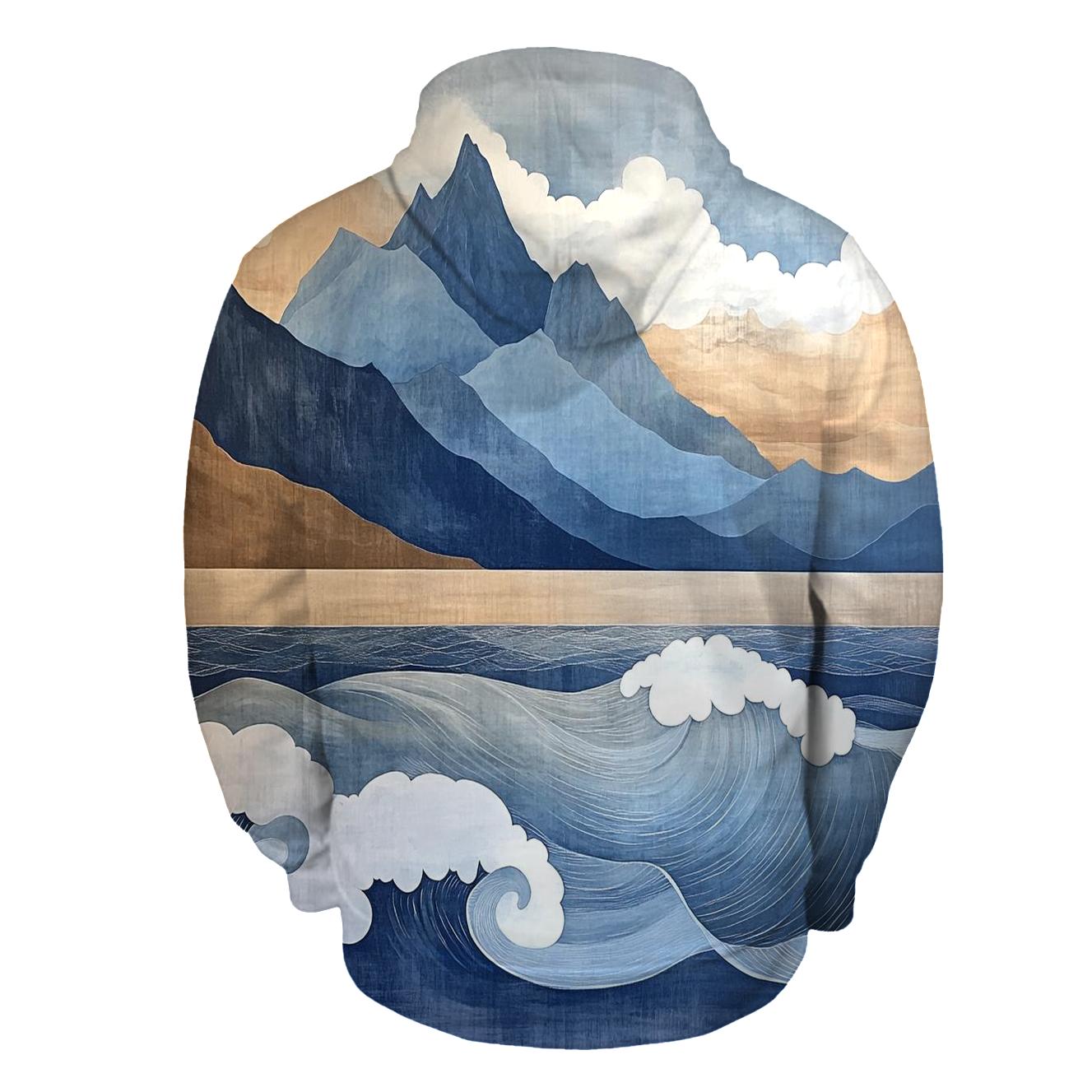Hokusai Inspired Mountain Storm lightweight hoodies