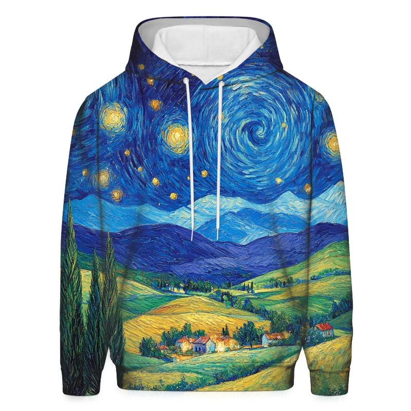 Van Gogh Inspired Starry Countryside printed hoodies