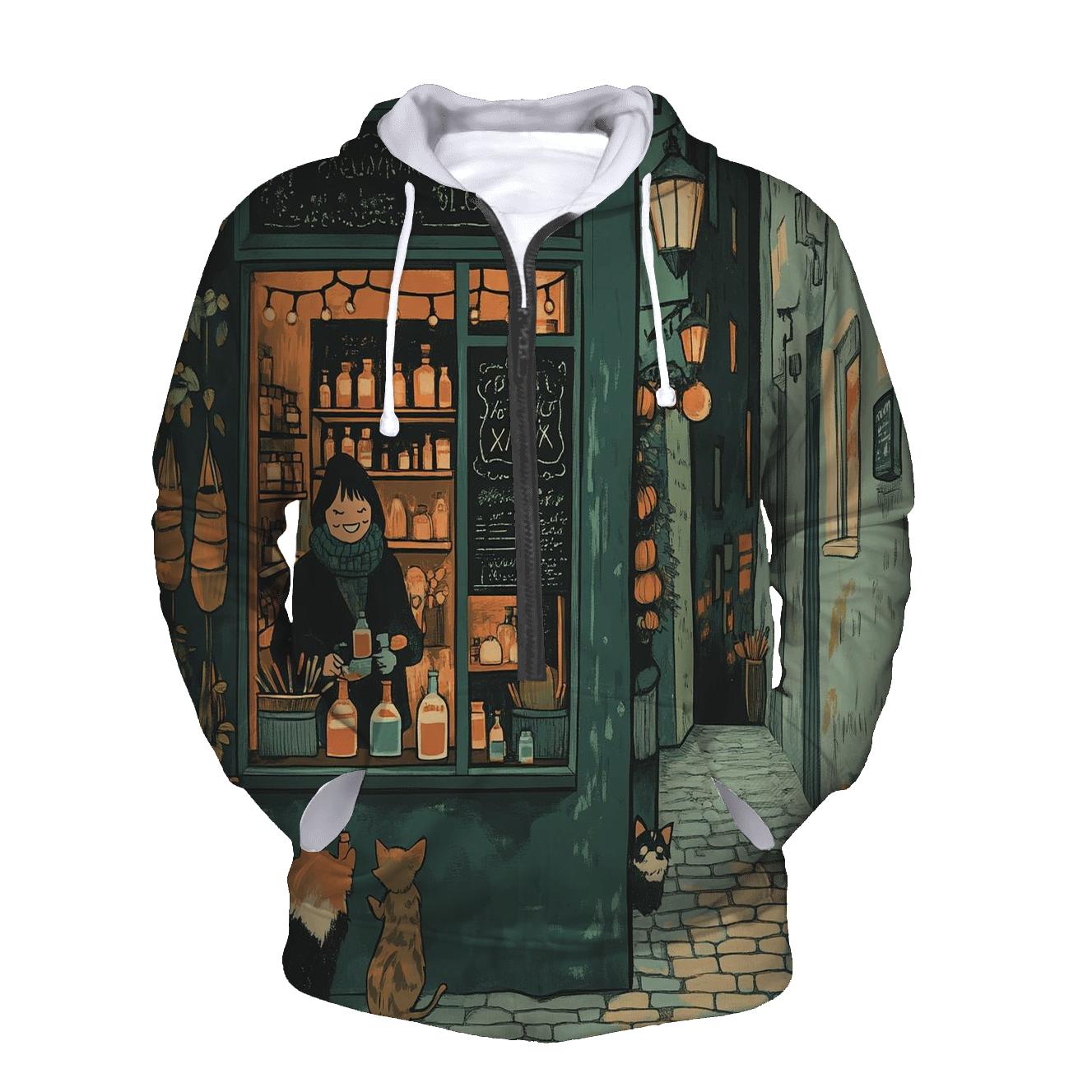 Cobbled Alley Potion Shop Spooky printed hoodies