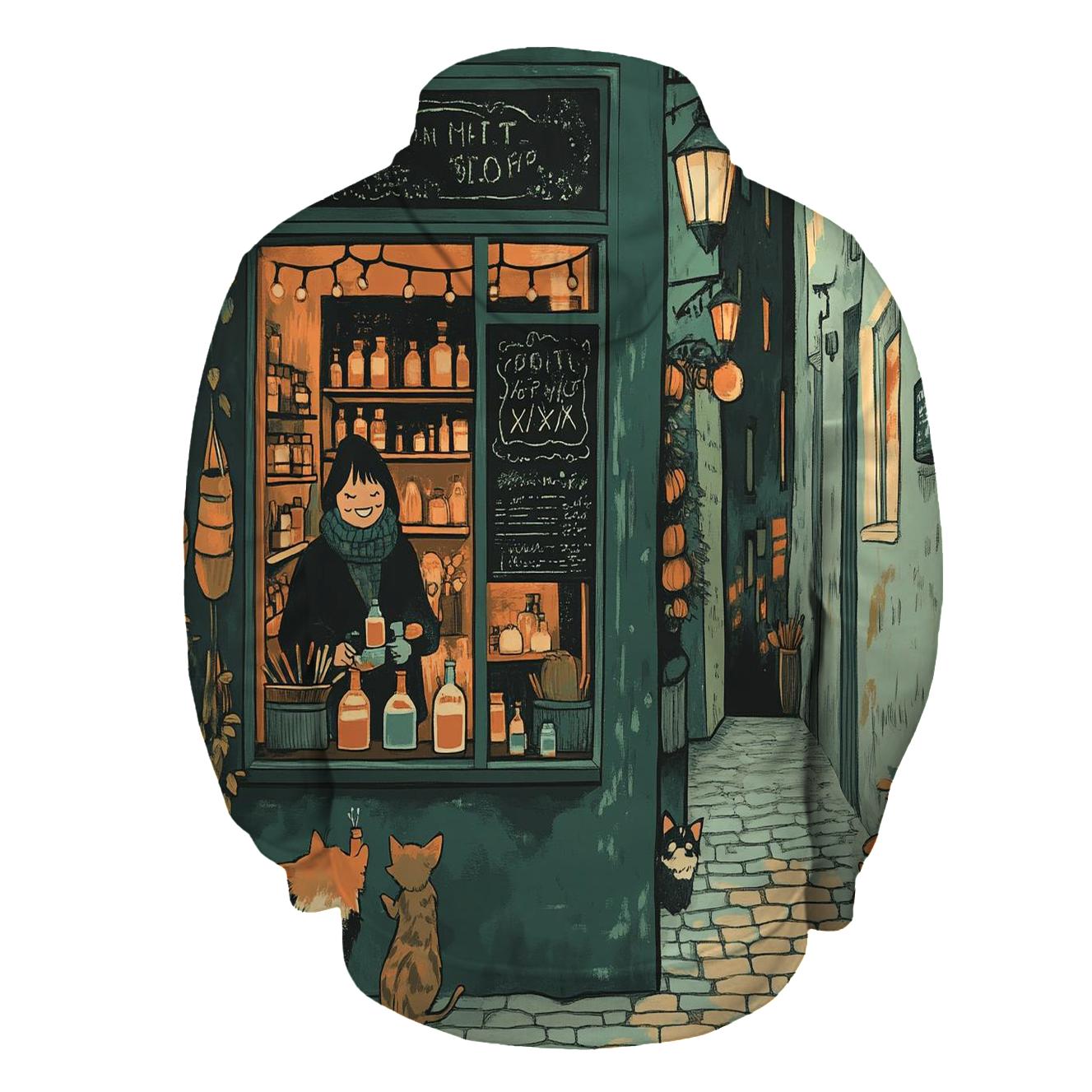 Cobbled Alley Potion Shop Spooky printed hoodies