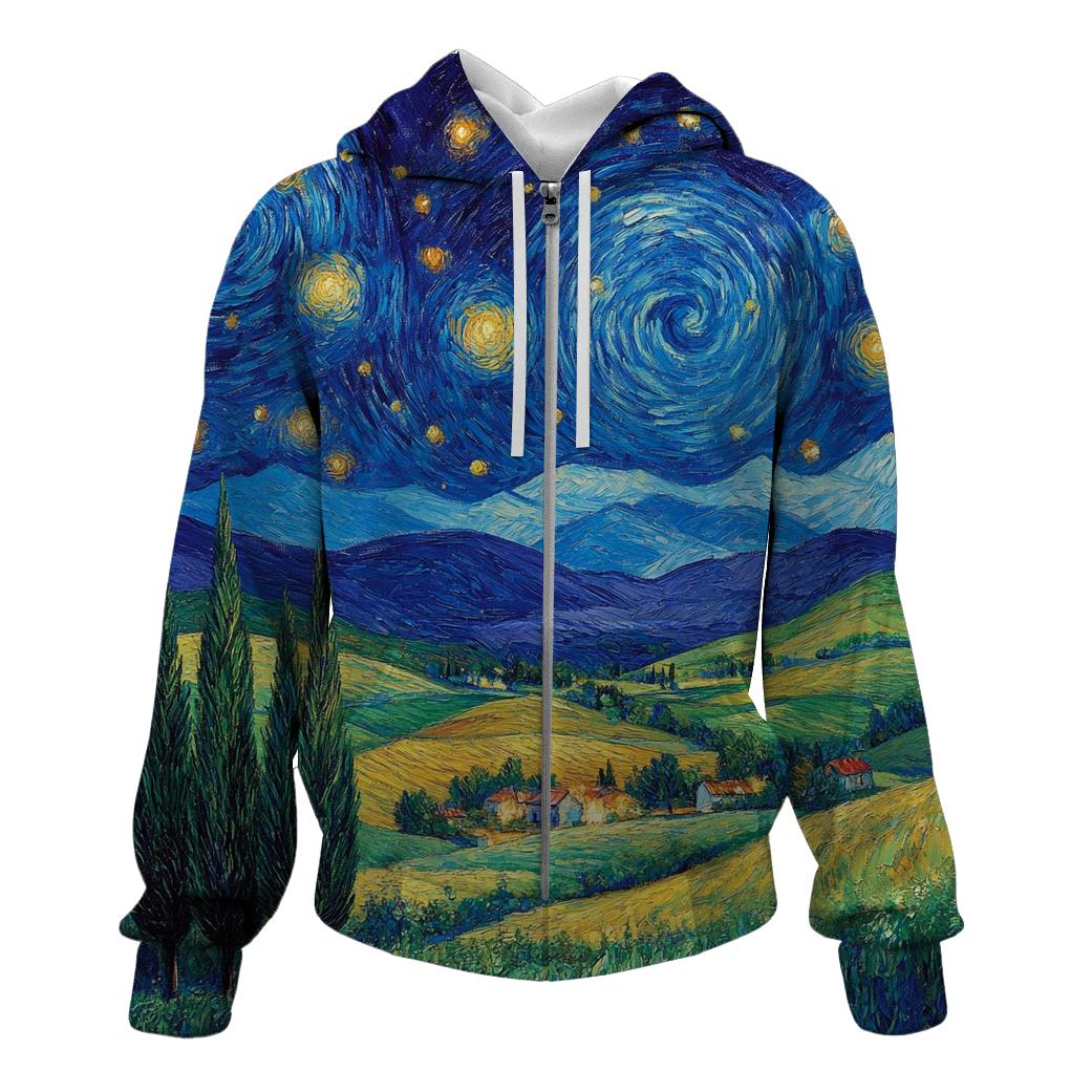 Van Gogh Inspired Starry Countryside embroidered hoodies