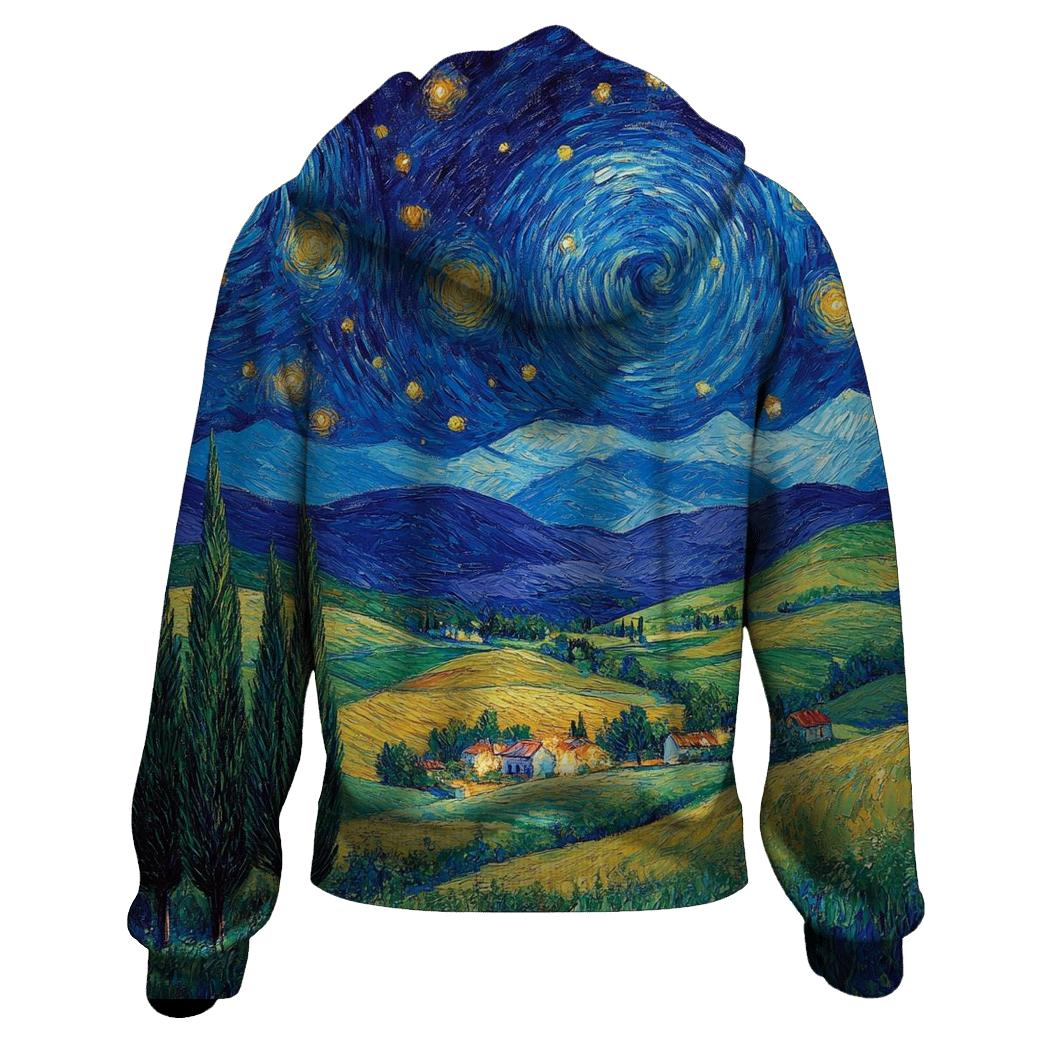 Van Gogh Inspired Starry Countryside embroidered hoodies