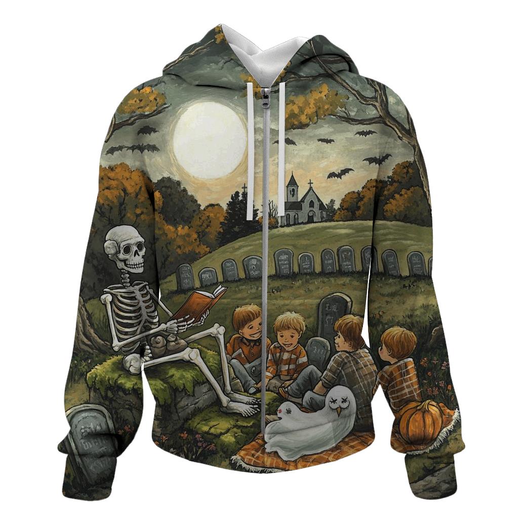 Moonlit Graveyard Tale Halloween pullover hoodies