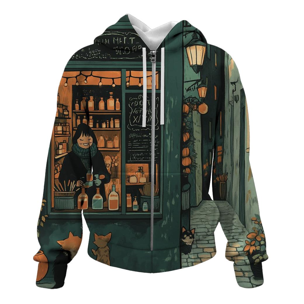 Cobbled Alley Potion Shop Spooky zip-up hoodies