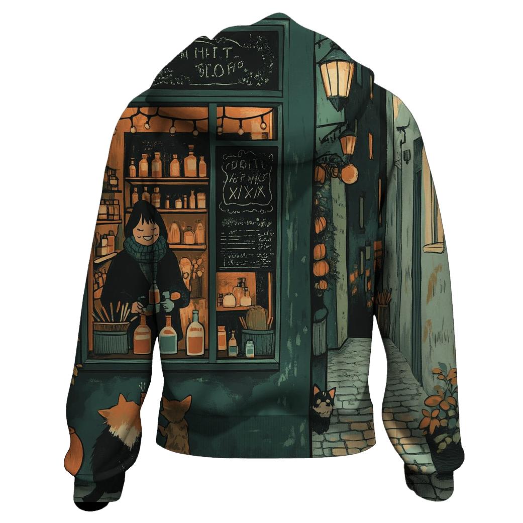 Cobbled Alley Potion Shop Spooky zip-up hoodies