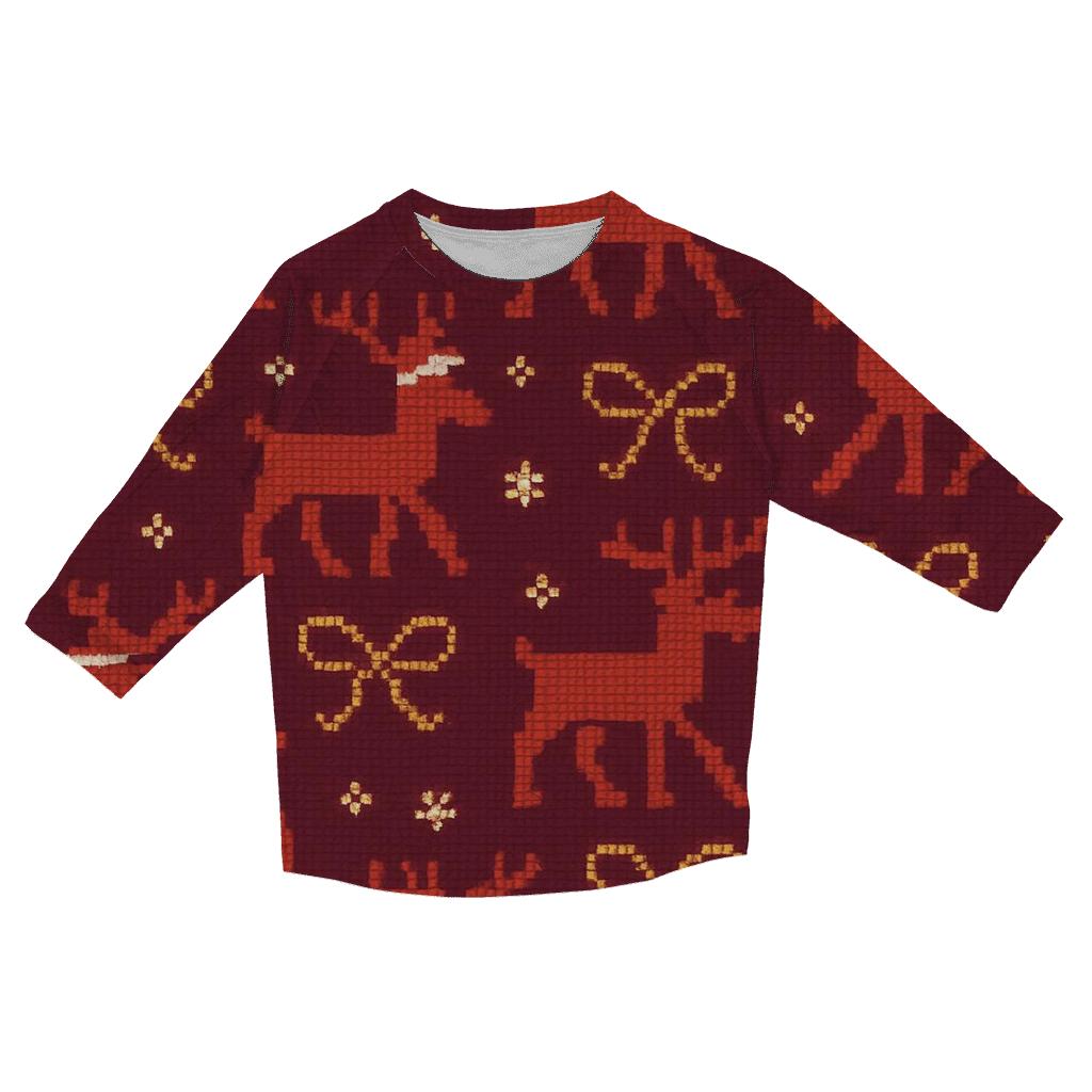 Reindeer Ribbon Carousel Design casual three quarter sleeve shirts