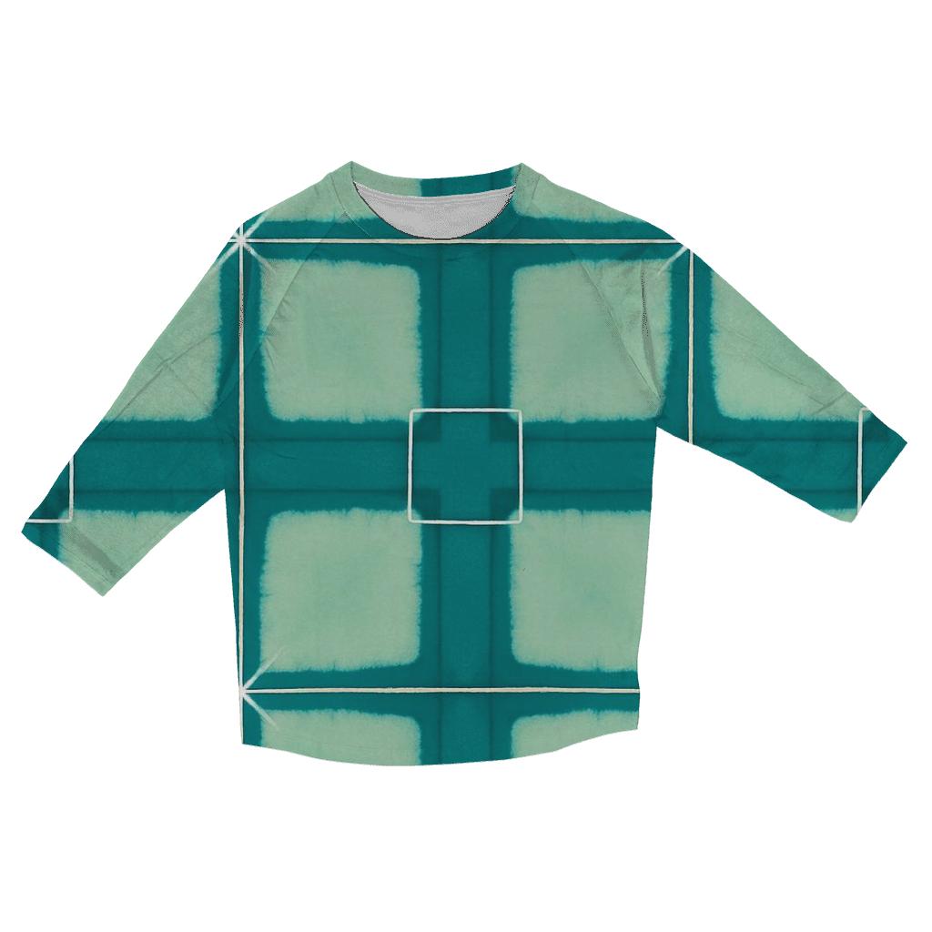 Itajime Teal Grid designer 3/4 sleeve blouses