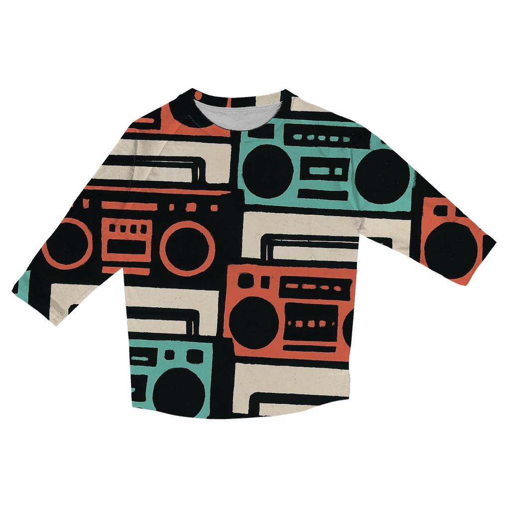 Boom Box Block Print trendy 3/4 sleeve tops
