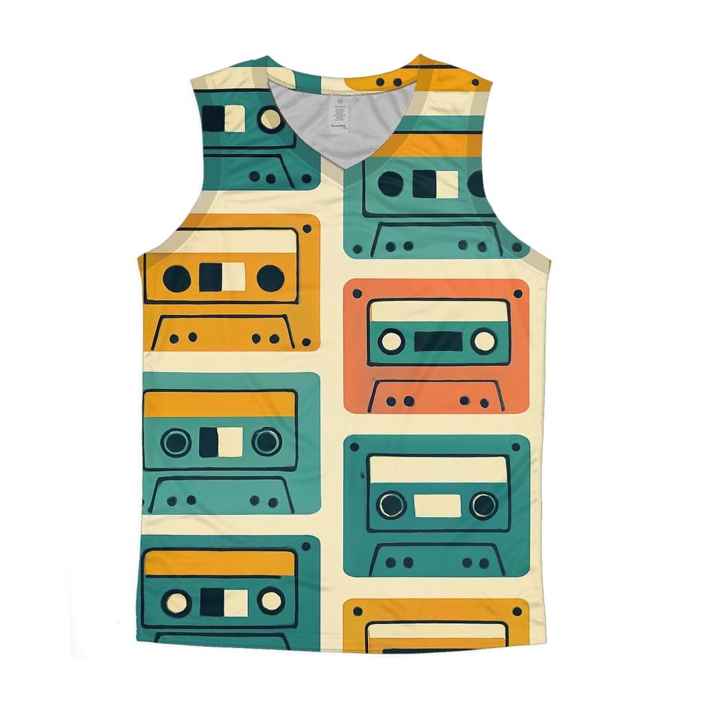 Cassette Collage Pattern cotton sleeveless tops