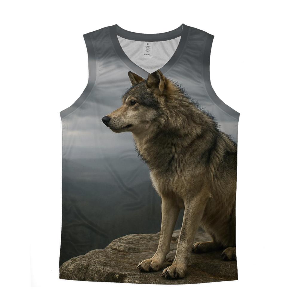Lone Timber Wolf On Clifftop custom tank tops
