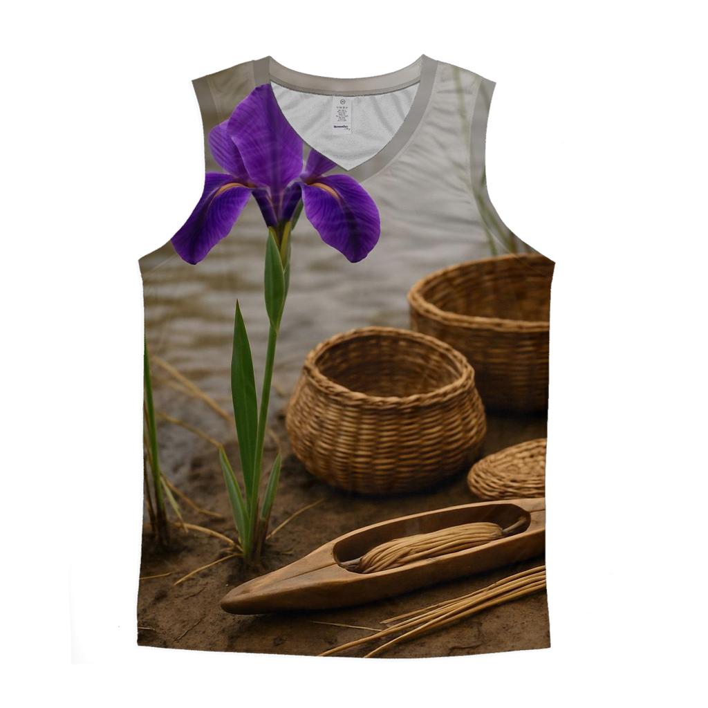 Riverbank Iris With Traditional Weaving Tools sports performance tank tops