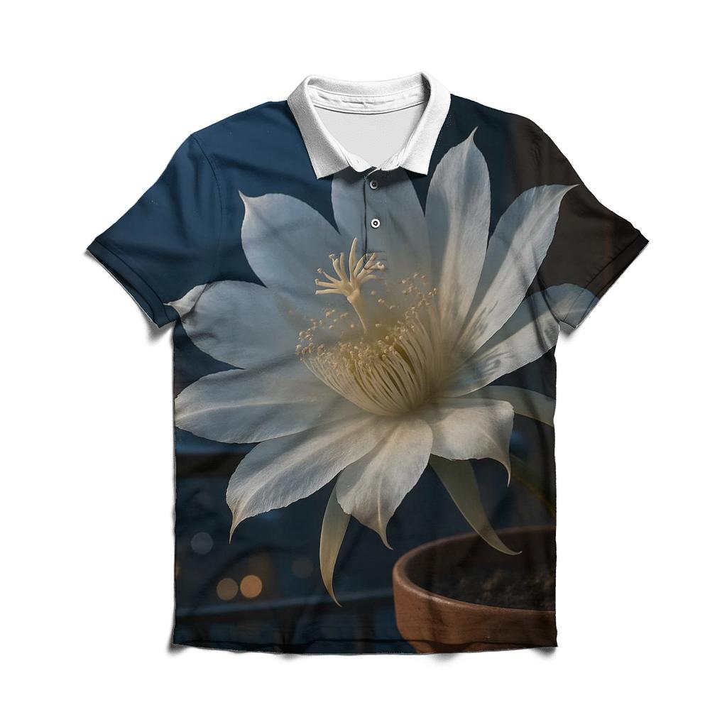 Night-Blooming Cereus On Urban Balcony branded logo polo shirts